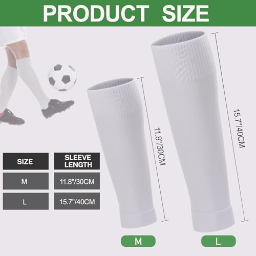 Ultrafun 3 Pairs Leg Sleeves Pre-cut Soccer Sleeves Compatible with Grip Socks Shin Guards Sleeves for Soccer Football - color: White, size: Large