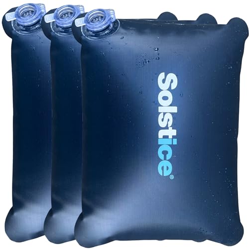 Solstice Leakproof Large Capacity Reusable Ice Bags (3-Pack) for Cooler Cold Plunge Tubs Lunch Box | 4.5L / 8.6 Lbs. of Frozen Ice Per Bag | Add Water & Freeze | Heavy Duty 14G Material W/Water Valve