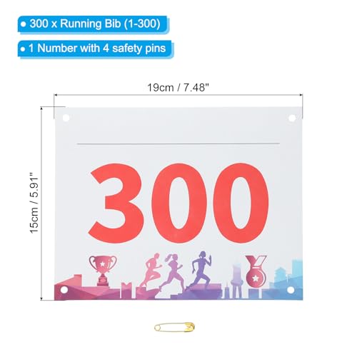 PATIKIL Tearproof Running Bib Numbers, Medals Waterproof Race Competitor Numbers with Safety Pin for Marathon Sports Game Competition Runner - style: 1-300