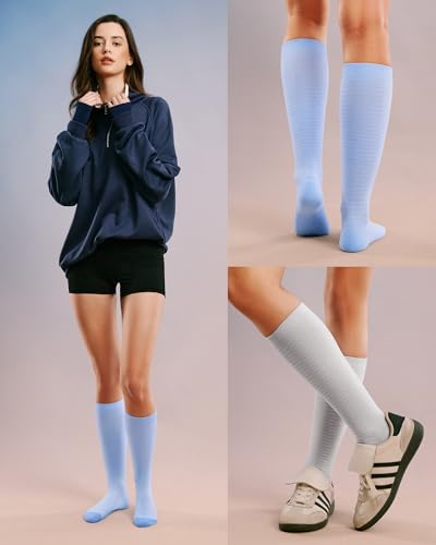 FITRELL Wide Calf Compression Socks for Women & Men - color: Black+grey+blue+white-wide Calf, size: Large-X-Large