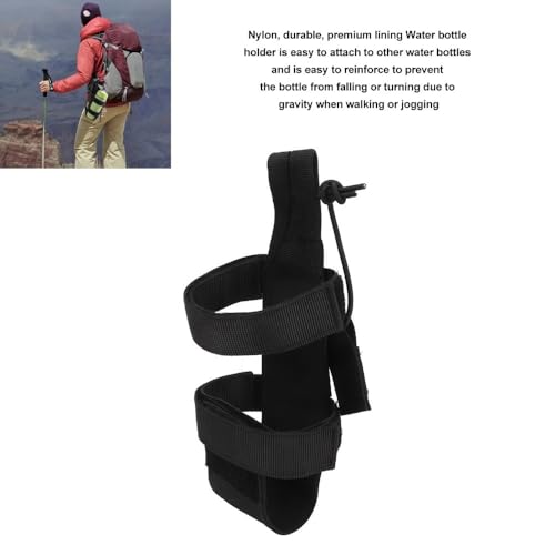 Nylon Water Bottle Holder with Adjustable Strap – Secure Anti-Falling Pouch for Hiking, Camping, Backpack Attachment, No Hands Outdoor Bottle Carrier - color: Black