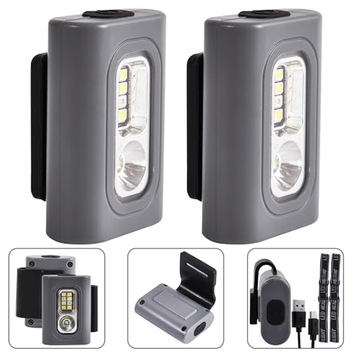 RAHAN Rechargeable Running Light, 2Pack Waterproof LED Clip-On Light for Runners with 6 Lighting Modes, Reflective Running Gear for Hiking, Running, Biking, Walking Dog, Car Repair, Emergency (Grey) - color: Grey-2