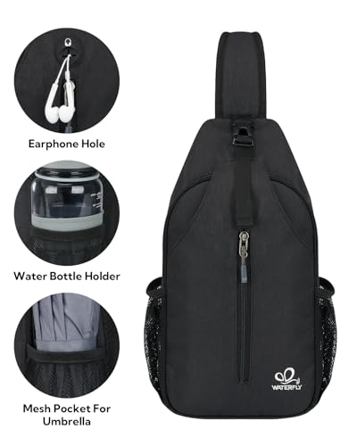 WATERFLY RFID Sling Backpack Crossbody Sling Bag Travel Hiking Daypack - color: Rfid-black