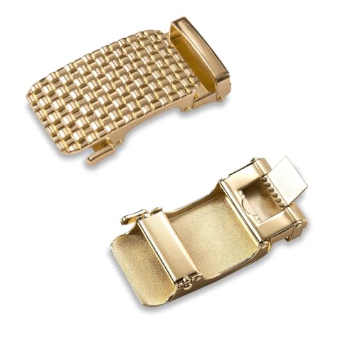 Dubulle Ratchet Belt for Men Leather Adjustable Designer Fashion Buckle - color: Brown Shiny Gold, size: Adjustable Fit 22" to 38" Waist