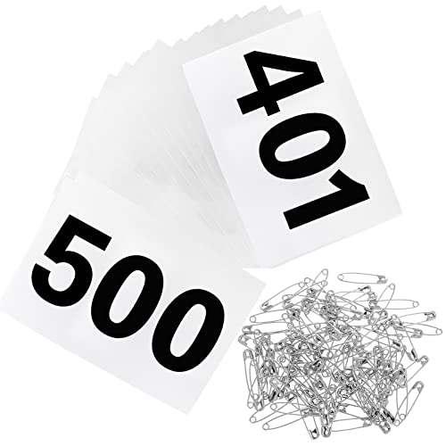 Running Bibs Race Competitor Numbers Waterproof Runners Race Numbers with Safety Pins for Marathon Races Events 5.9" x 7.9" - style: Number 401-500
