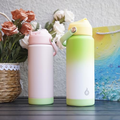 BJPKPK 32oz Insulated Water Bottle, Stainless Steel Bottle with Straw Lid - color: Cherry, size: 32 Ounces