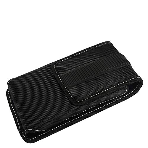 Nylon Cellphone Holster for iPhone 12/13/14/15/16 Pro Max/Plus, LG K92, Galaxy A04S A16 S23 Plus, TCL 30V 40 XE 50 XL - Vertical Case Canvas Waist Carrying Pouch with Belt Clip/Loops, Black - size: Medium