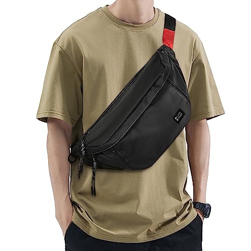 Fashion Large Crossbody Fanny Pack for Men Women,Water Resistant Waist Bag fanny Packs belt bag sling bag with 5-Zipper Pockets,Carrying 7.9"phone,Black-large - color: B-Black-L