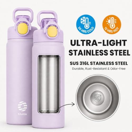 Fjbottle Insulated Water Bottle with Handle 24 oz Straw Flip Top Lid - color: 03 Purple, size: 24 Ounces