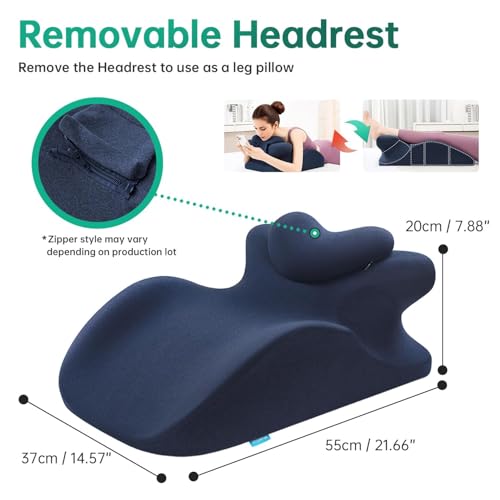 Adaptive Hip Pillow for Couples, Memory Foam Ergonomic Elevation Bed Support Pillow for Back Pain & Post Surgery Recovery, Reading Cushion with Removable Washable Cover & Anti‑Slip Base (Blue)