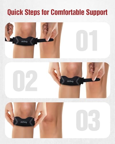 Patellar Tendon Support Strap with Silicone Pad (2 Pack) Adjustable Patella Knee Brace for Men, Women & Youth, Knee Protector Band & Relief Strap for Running, Sports & Daily Activities