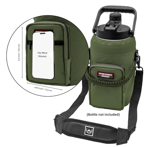 NATURE PIONEOR 26-128 oz Insulated Water Bottle Carrier Holder with Strap - color: Green, size: One Gallon