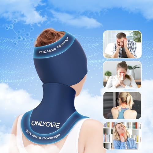 ONLYCARE Migraine Relief Cap & Neck Ice Pack Wrap Gel Set, Headache Relief - color: Blue