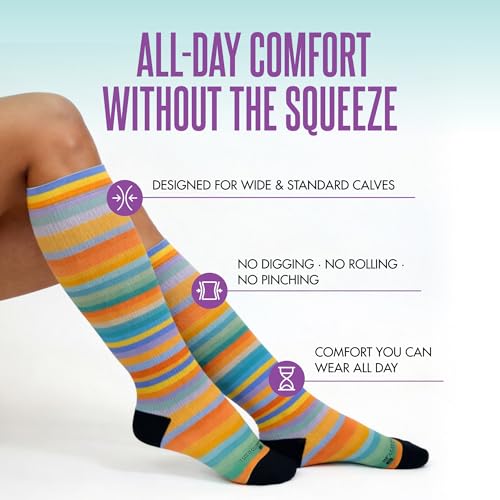 Crazy Compression Over-the-Calf Socks with Fun Designs - color: Spring Stripes, size: Small-Medium