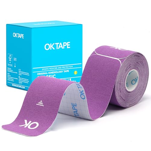 OK TAPE Kinesiology Tape 10 inches Precut, 20 Strips, Cotton Elastic Athletic Tape Latex Free, 2in x 16ft, Purple - color: Purple, size: 20 Count (Pack of 1)
