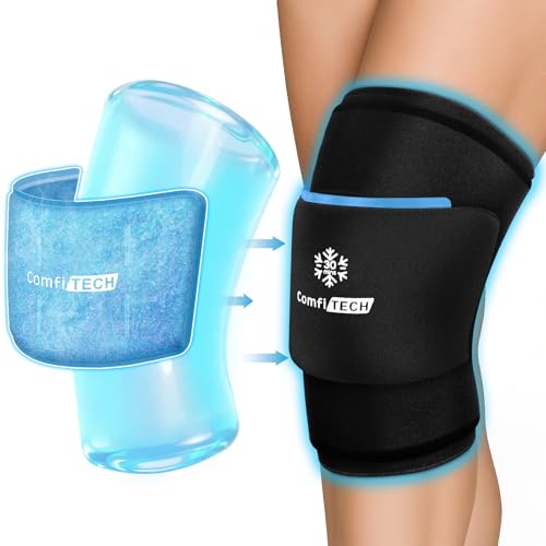 ComfiTECH Dual-Gel Knee Ice Sleeve, 30-Min Cooling Wrap for Knee & Thigh, M - size: Medium