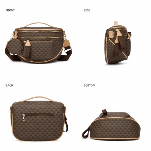 Makes Checkered Crossbody Bag Bum Bag for Women with Pouch - color: Coffee Triangle