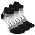 Toe Socks for Men and Women Athletic Running Coolmax Five Finger Ankle/Quarter Socks Breathable Lightweight, 3 Pairs - color: E4110# Striped, size: Medium