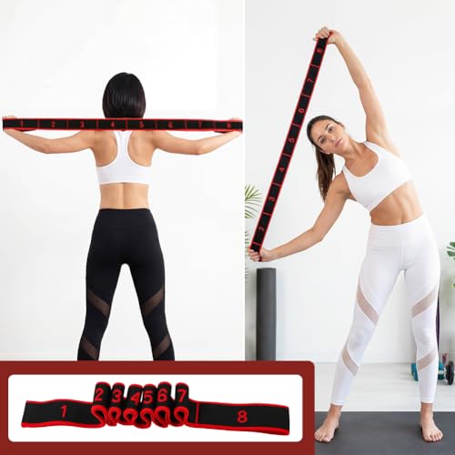 Elastic Yoga Stretching Strap with Multi-Loop, Numbered Resistance Bands