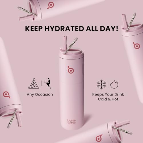 BOTTLE BOTTLE Insulated Water Bottle 24oz with Straw Lid and Handle Sports - color: Light Pink