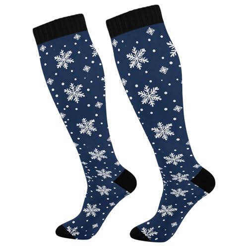 Snowflake Red Christmas Compression Sock for Women Men Funny Support Knee High Socks Running,Nurses,Travel - color: Blue Snowflake