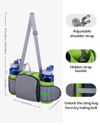 WATERFLY Fanny Pack Waist Bag: Fannie Pack 2 Water Bottle Holders Lumbar Belt Hiking Walking Running Jogging Camping Large Woman Man (Bottle Not Included) - color: Fluorescent Green