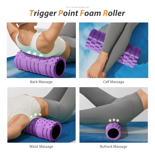SUBCULTUREPICK 5 in 1 Foam Roller Set for Deep Tissue Muscle Massage - color: Purple
