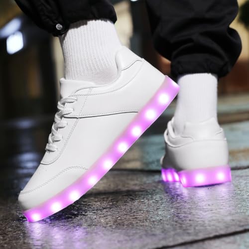 YuanRoad Unisex LED Light Up Shoes with USB Charging Glowing Luminous LED Sneakers - color: Dbwhite, size: 9 Women/7.5 Men
