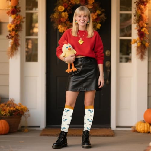 Junely Compression Socks for Women Knee High Stockings Funny Cute - color: Chicken