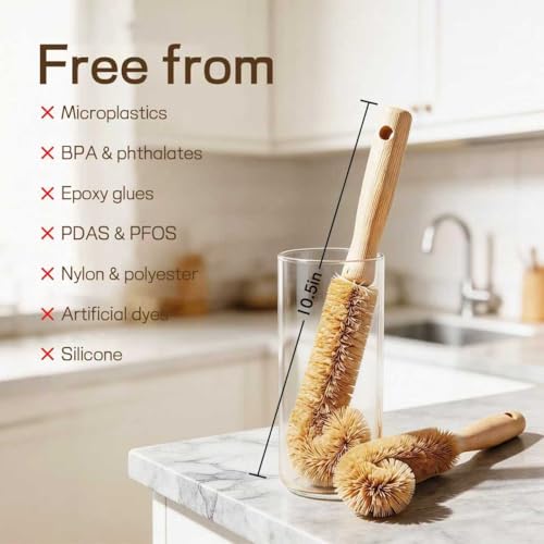 Wooden Bottle Brush - L-Shape Long Handle Cup Scrubber for Water Bottles, Decanters & Glassware - Beech Wood Kitchen Cleaning Tool (Multipack) (4) - size: 4 Pack - L-Shape Brushes