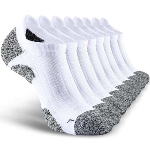 Men's No Show Compression Athletic Socks, Cushioned for Running Hiking - color: White-8 Pairs, size: Large
