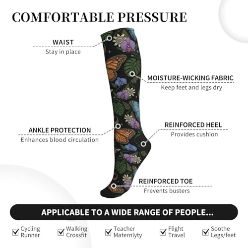 Witchy Moth Compression Socks For Women Men - color: Butterfly Moon