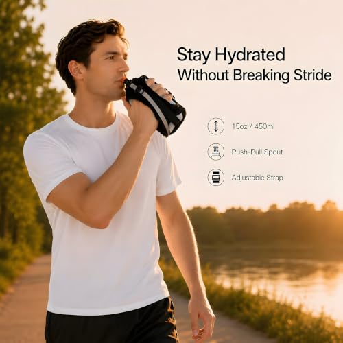 HECHZSO Ultra-Lightweight 52g Running Water Bottle, 15oz 450ml Soft Flask with Leak-Proof Bite Valve, Anti-Collapse Replacement Flask Exclusively Designed Handheld Packs (Bottle Only)