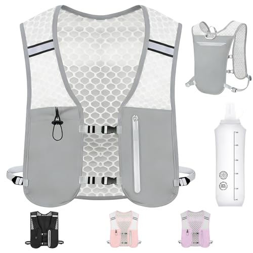 Running Hydration Vest, Adjustable Chest Straps Running Vest for Women Men with 500ml Soft Flask - color: Grey