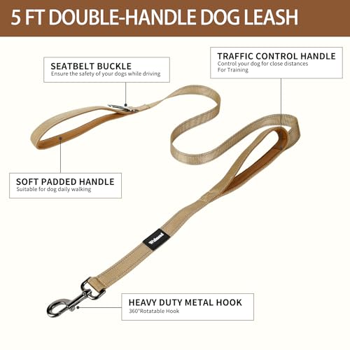 No Pull Dog Harness & 5FT Leash Set with Car Seatbelt Clip,Brown,L - color: Reflective-Brown, size: L:Belly Chest-25.8''-31.4''