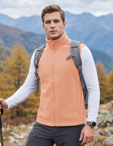 TACVASEN Men's Fleece Vest Winter Casual Vests Outerwear Sleeveless Jacket - color: Apricot, size: XX-Large