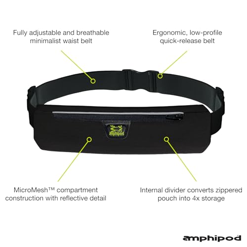 Amphipod AirFlow MicroStretch Plus Belt, Ultra-Light Runners Waist Pack - color: Black/Silver
