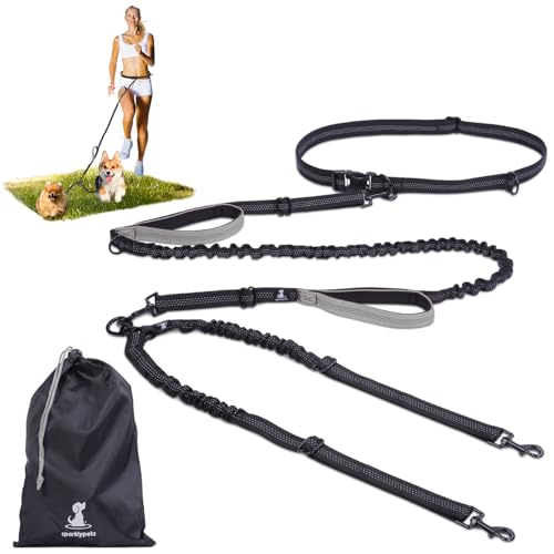SparklyPets Hands Free Dual Dog Leash, Small (Gray) - color: Gray, size: 2 dogs S