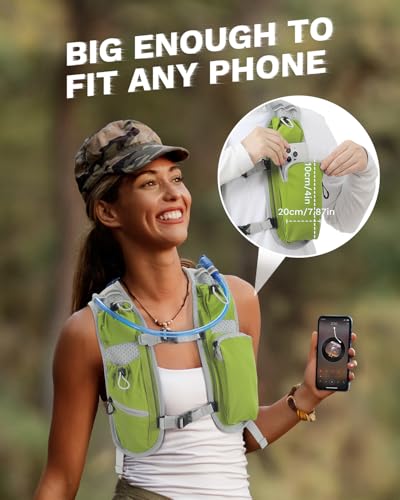 Running Vest for Women and Men, Hydration Running Backpack, Runners Vest, Hydration Vest, with Front Phone Holder, Adjustable Chest and Waist Strap - color: Lime Green, size: Only Backpack