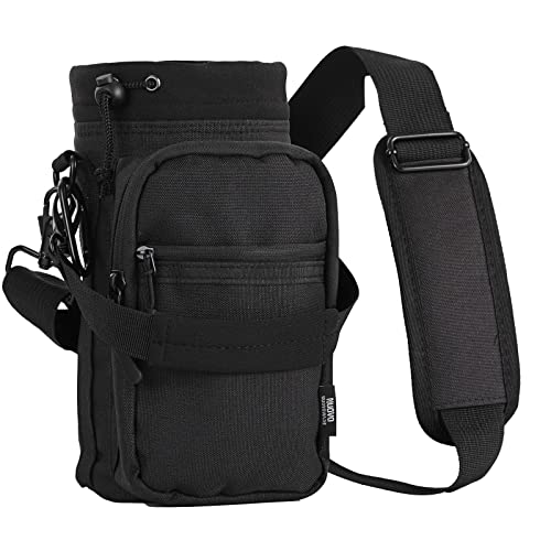 Nuovoware Water Bottle Carrier, 40oz Bottle Carrier Sports Insulated Water Bottle Holder with Adjustable Shoulder Strap, 2 Pockets Flask Sling Bag Drawstring Pouch for Climbing Hiking Walking