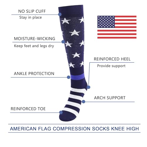 Junely American Flag Compression Socks Patriotic Knee High Socks