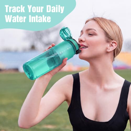 OLDLEY 32oz Sports Half-Frosted Clear Water Bottle with Anti-Dust Chug Lid - color: Half‑Frosted Mint, size: 32 Ounces