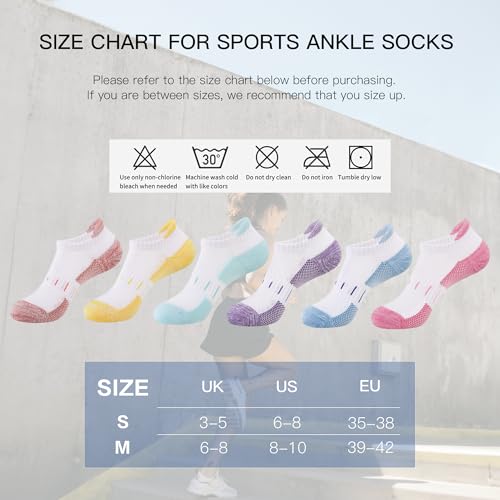 YOJOOM Women Athletic Ankle Socks 6 Pairs, Cushioned Arch Support Running Low Cut Socks, Breathable Mesh Non Slip - color: White, size: 5-8