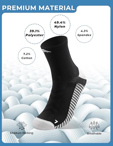 Mens Compression Running Socks: 15-20 mmHg Arch Support Non-Slip - color: C-black Black Black, size: 13-16