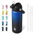 BJPKPK 18oz Insulated Water Bottle, Stainless Steel Bottle with Straw Lid - color: Black Blue, size: 18 Ounces