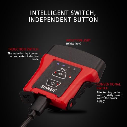 SUNREI Rechargeable Motion Sensor Clip on Hat Light with 150 Lumen & 600 mAh Headlamp, Rotatable Headlamp Flashlight for Fishing Camping Running Hand Work, Include Headband (Red) - size: H150-red