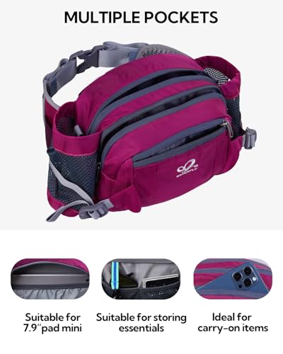 WATERFLY Fanny Pack Waist Bag: Fannie Pack 2 Water Bottle Holders Lumbar Belt Hiking Walking Running Jogging Camping Large Woman Man (Bottle Not Included) - color: Rose red