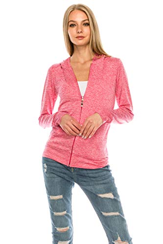 Eevee Women's Full Zip Hoodie - Lightweight Jacket Active Sweater Hooded Sweatshirt Slim Fitting Yoga Activewear - color: Act Fuchsia, size: Medium