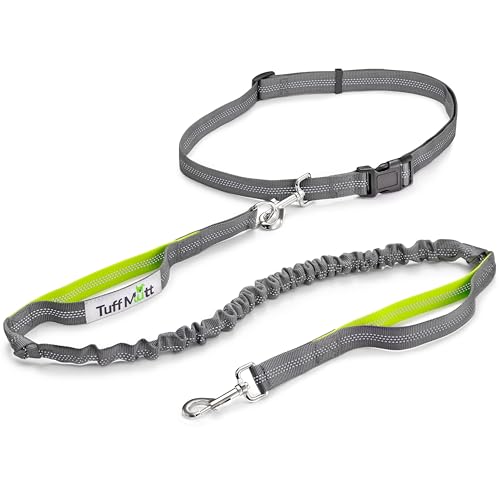 Tuff Mutt Waist Hands Free Dog Leash for Walking Running Hiking - color: green/gray