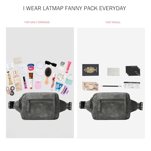 LATMAP 3L TRIPLE ZIP Fanny Packs Belt Bag For Women Men Crossbody Waist Pack Sling Chest Bum Travel Bag Purse Faux Leather Fashion Cute Dark Grey - color: Dark Grey